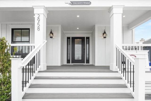 2958 Avalon Ave, Avalon, NJ 08202 - doorway to property featuring covered porch and board and batten siding