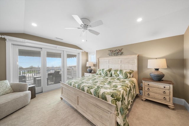 2958 Avalon Ave, Avalon, NJ 08202 - bedroom with vaulted ceiling, carpet, access to exterior, ceiling fan, and recessed lighting