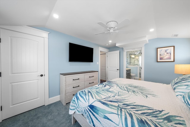 2958 Avalon Ave, Avalon, NJ 08202 - bedroom featuring lofted ceiling, recessed lighting, carpet floors, ensuite bathroom, and ceiling fan