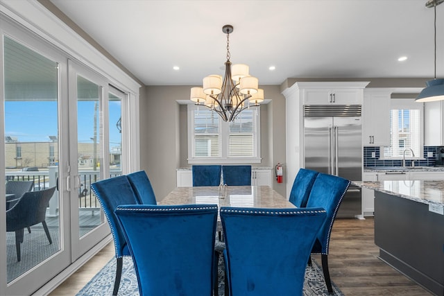2958 Avalon Ave, Avalon, NJ 08202 - dining room with a chandelier, dark wood-style flooring, and recessed lighting