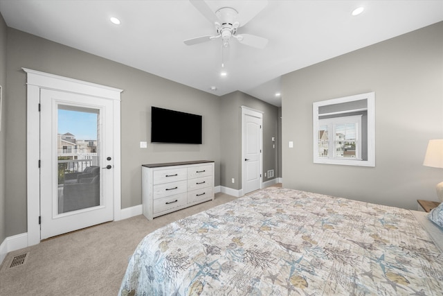 2958 Avalon Ave, Avalon, NJ 08202 - bedroom featuring access to exterior, light colored carpet, recessed lighting, and a ceiling fan
