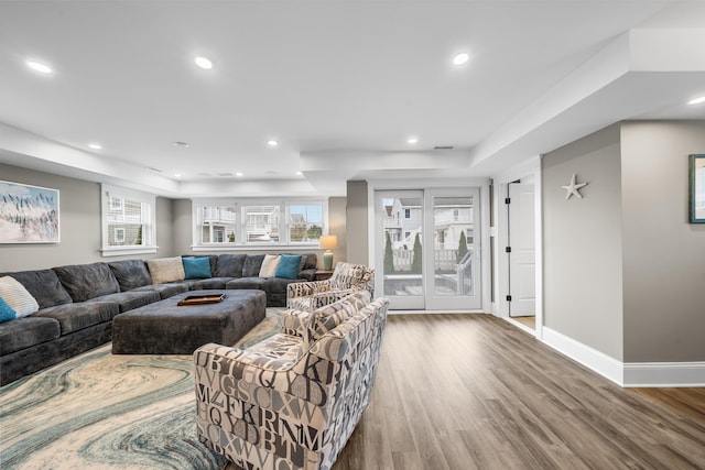2958 Avalon Ave, Avalon, NJ 08202 - living area with wood finished floors, a tray ceiling, and recessed lighting