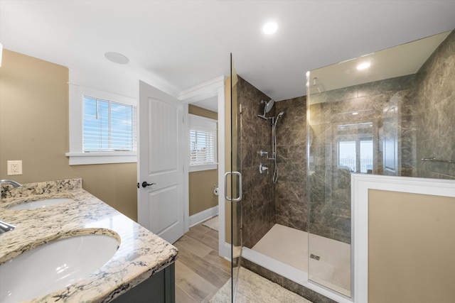 2958 Avalon Ave, Avalon, NJ 08202 - full bath featuring a stall shower, double vanity, recessed lighting, and wood finished floors