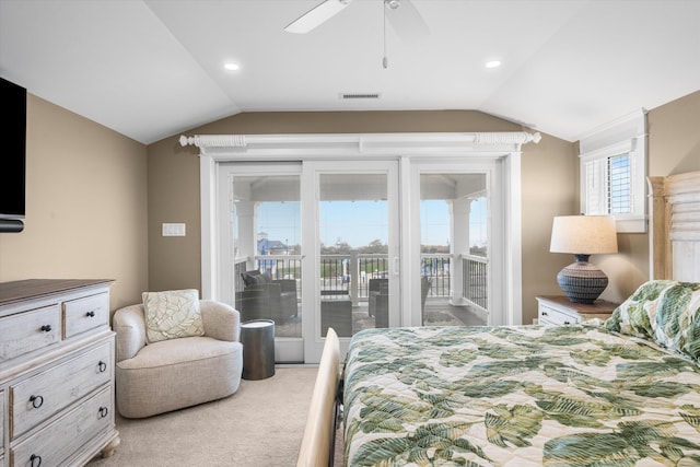 2958 Avalon Ave, Avalon, NJ 08202 - bedroom featuring lofted ceiling, access to exterior, light colored carpet, and ceiling fan