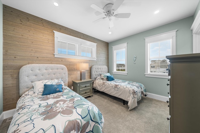 2958 Avalon Ave, Avalon, NJ 08202 - carpeted bedroom featuring wooden walls, recessed lighting, and a ceiling fan