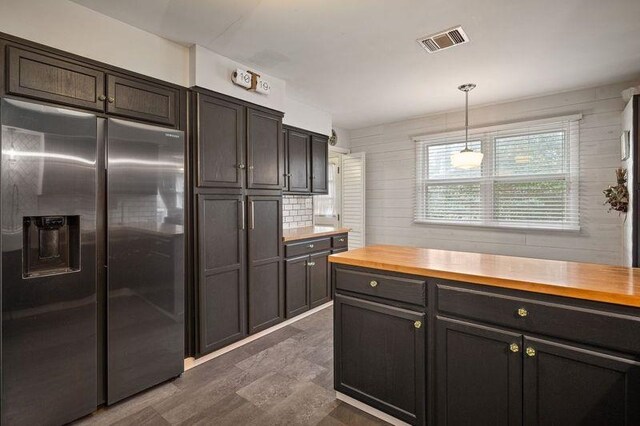 331 Holly Ln, Erma, NJ 08204 - kitchen with decorative light fixtures, stainless steel fridge with ice dispenser, visible vents, and wooden counters