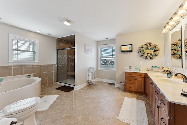 full bathroom featuring tile patterned flooring, vanity, and plenty of natural light