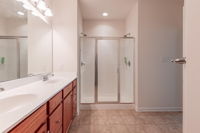 bathroom with vanity and walk in shower