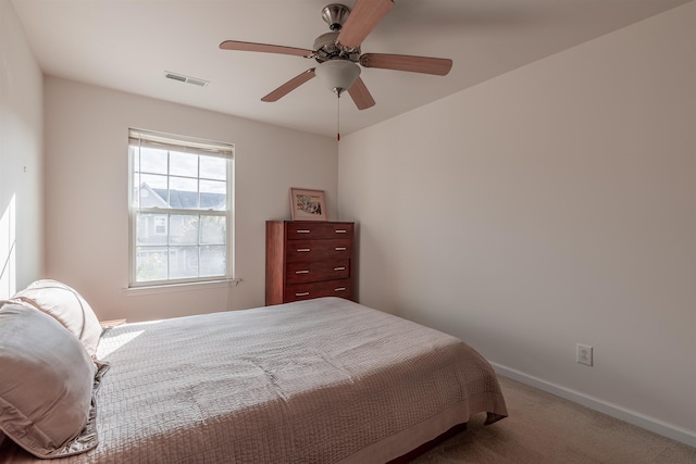 bedroom featuring carpet flooring and ceiling fan