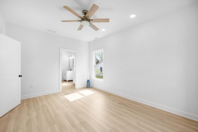 11 Oak Ave, Villas, NJ 08251 - unfurnished bedroom featuring recessed lighting, a ceiling fan, visible vents, light wood-style flooring, and baseboards
