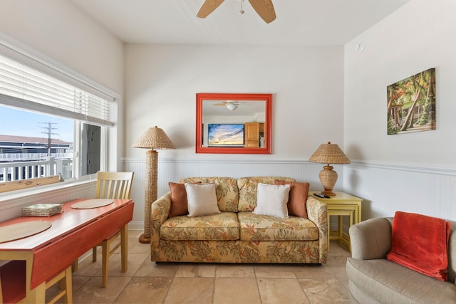 7929 Dune Dr Unit 310, Avalon, NJ 08202 - living room with a ceiling fan and wainscoting