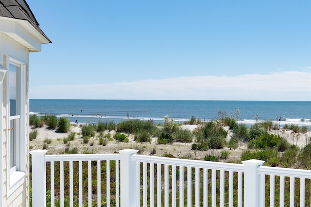 view of water feature featuring a beach view