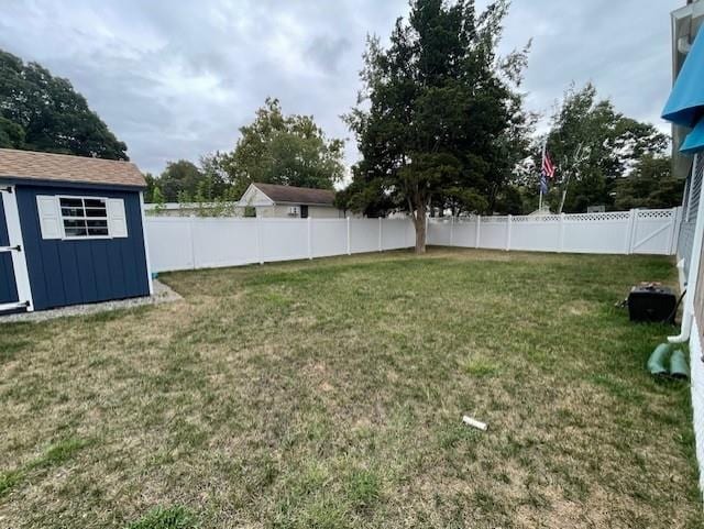 view of yard with a shed