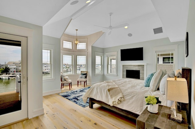 243 N Point Rd, Ocean City, NJ 08226 - bedroom with ceiling fan, lofted ceiling, and light hardwood / wood-style flooring