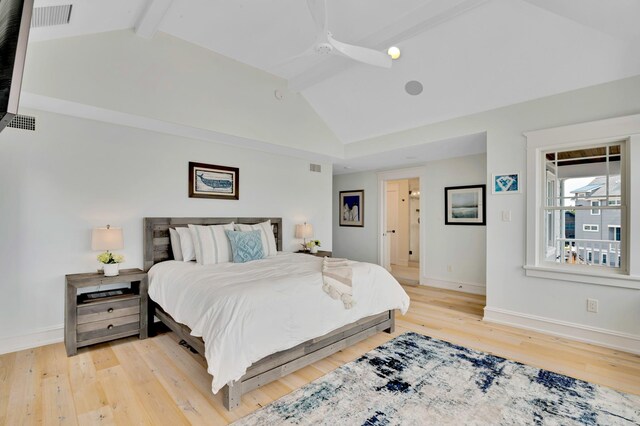 243 N Point Rd, Ocean City, NJ 08226 - bedroom featuring beam ceiling, high vaulted ceiling, and light wood-type flooring