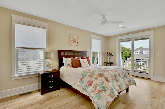 243 N Point Rd, Ocean City, NJ 08226 - bedroom featuring ceiling fan, light hardwood / wood-style floors, and access to outside