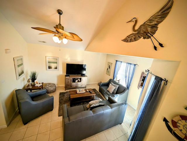 living room with ceiling fan