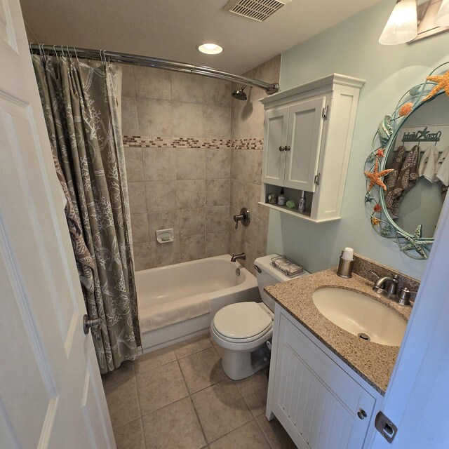 1800 Ocean Ave Unit 515, North Wildwood, NJ 08260 - full bathroom featuring shower / bathtub combination with curtain, vanity, tile patterned floors, toilet, and recessed lighting