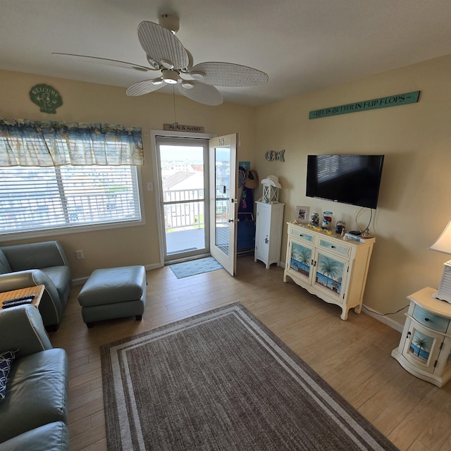 1800 Ocean Ave Unit 515, North Wildwood, NJ 08260 - living room featuring wood finished floors, baseboards, and a ceiling fan