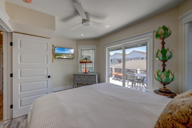 2901 Pacific Ave, Wildwood, NJ 08260 - bedroom with access to exterior, wood finished floors, recessed lighting, and a ceiling fan