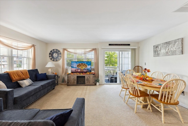 living room with light carpet