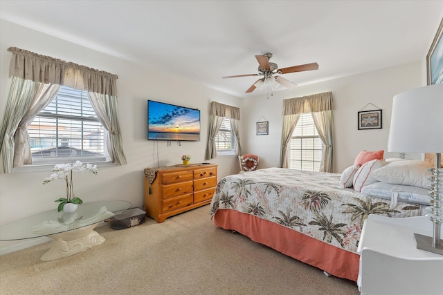 bedroom featuring carpet flooring and ceiling fan