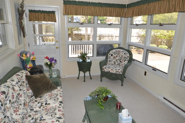 10 Timberlea Ln, Cape May Court House, NJ 08210 - sunroom / solarium with a healthy amount of sunlight, a baseboard heating unit, and carpet floors