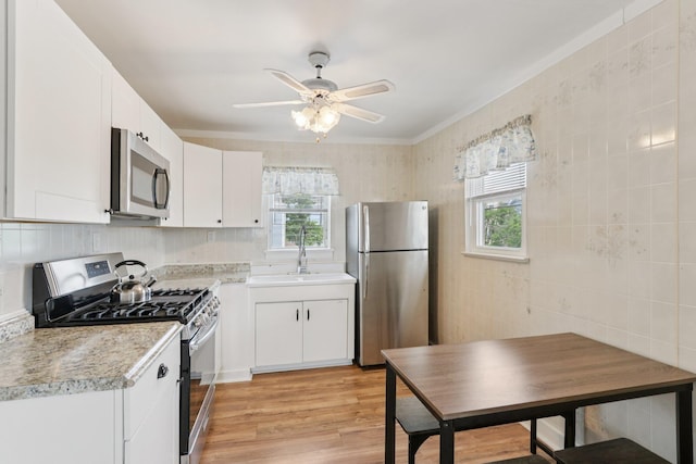 148 E Burk Ave Unit 3, Wildwood, NJ 08260 - kitchen with stainless steel appliances, plenty of natural light, light wood-style flooring, and ceiling fan