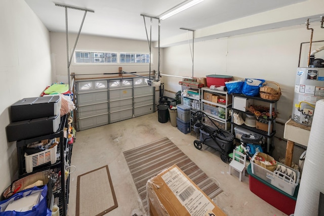 garage featuring water heater