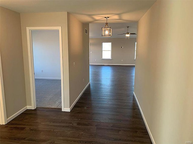 corridor with dark hardwood / wood-style flooring