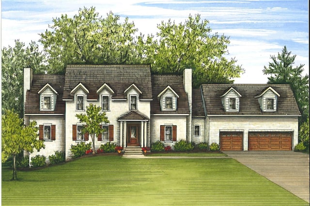 view of front facade featuring a front yard and a garage