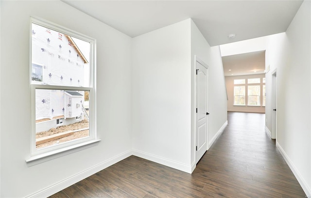 corridor with dark hardwood / wood-style flooring