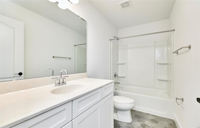 full bathroom with toilet, tile flooring, tub / shower combination, and vanity