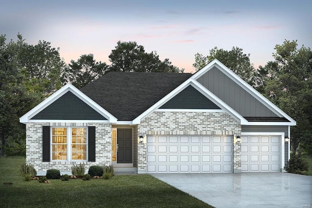 exterior space with a lawn and a garage