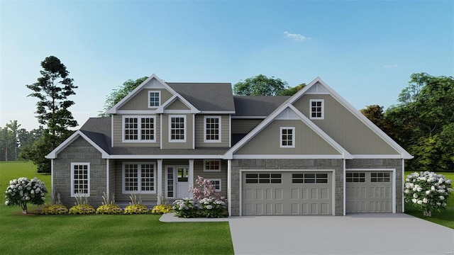 view of front of property featuring a front lawn and a garage