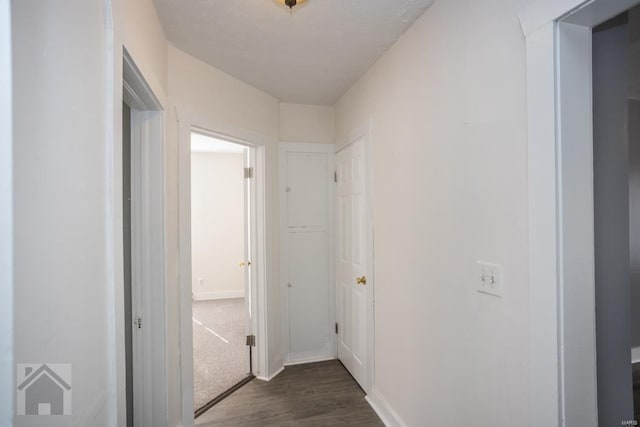 hall with dark wood-type flooring