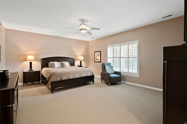 bedroom featuring ceiling fan and carpet flooring