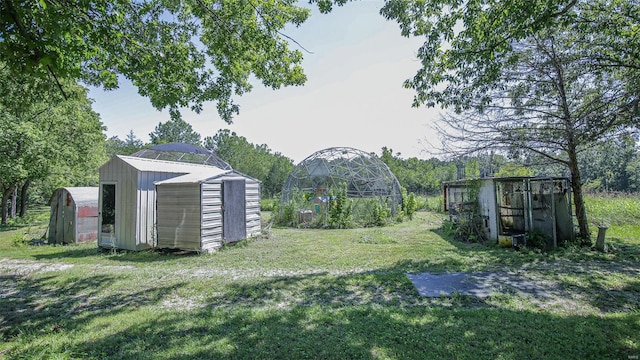 view of yard with a shed