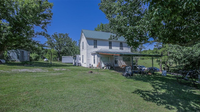 view of yard with a shed