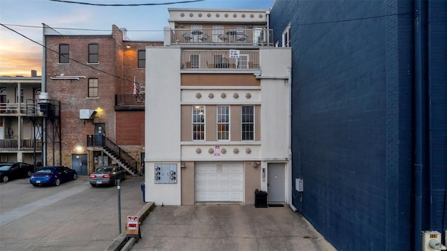 view of building exterior featuring a garage