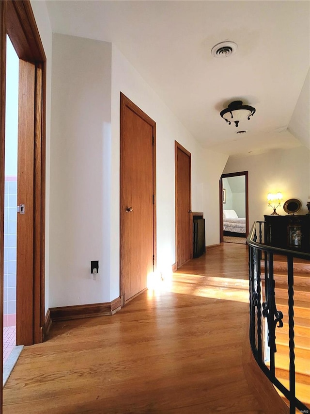 corridor with light hardwood / wood-style floors and a healthy amount of sunlight