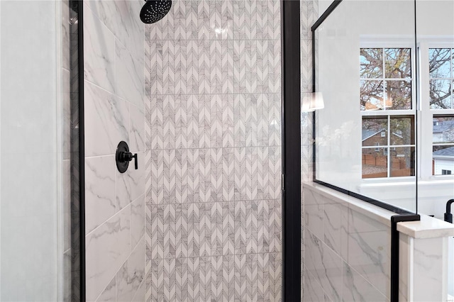 interior space with a tile shower