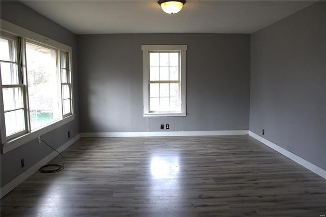 empty room featuring a wealth of natural light and dark wood-type flooring