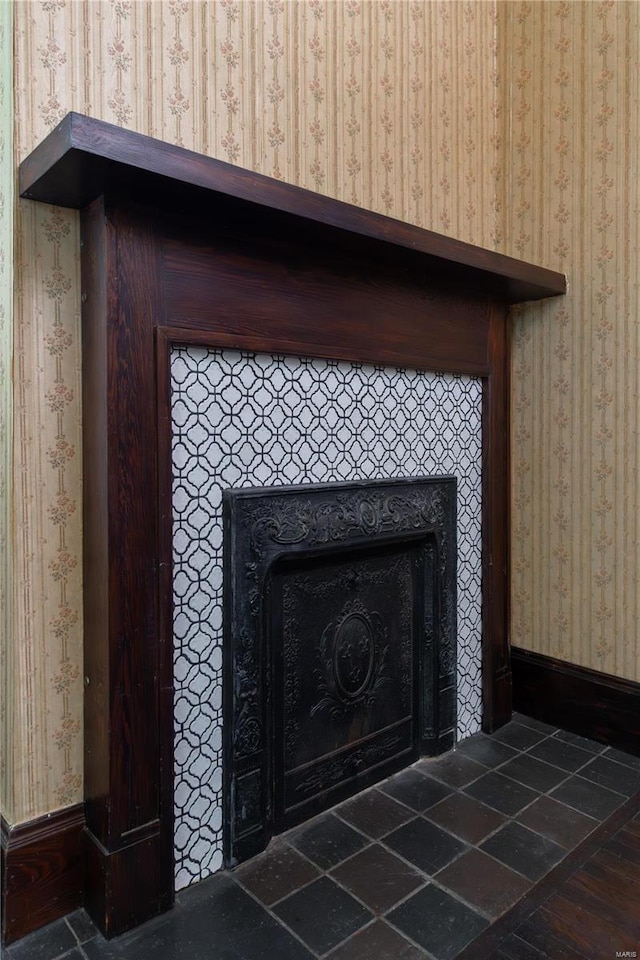 interior details with a fireplace