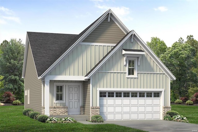 view of front facade featuring a front lawn and a garage