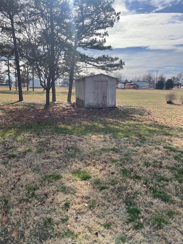 view of yard with a storage unit