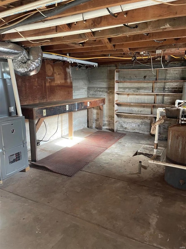 basement with heating unit