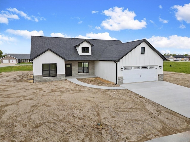 modern farmhouse with a garage