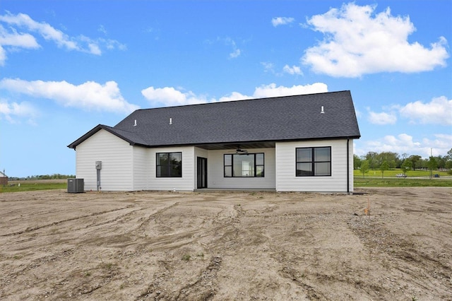 back of house featuring ceiling fan and central AC