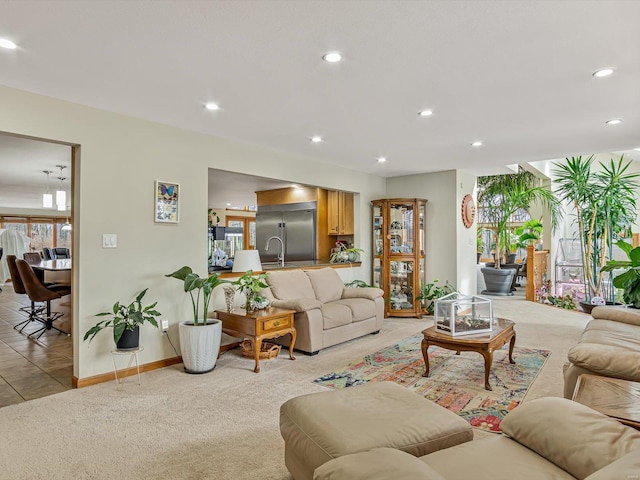 living room with light carpet